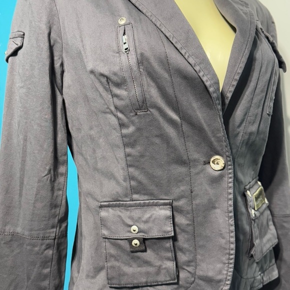Home Store Mandarin & Mint Women's Gray utility military influence Jacket Medium - Picture 8 of 16